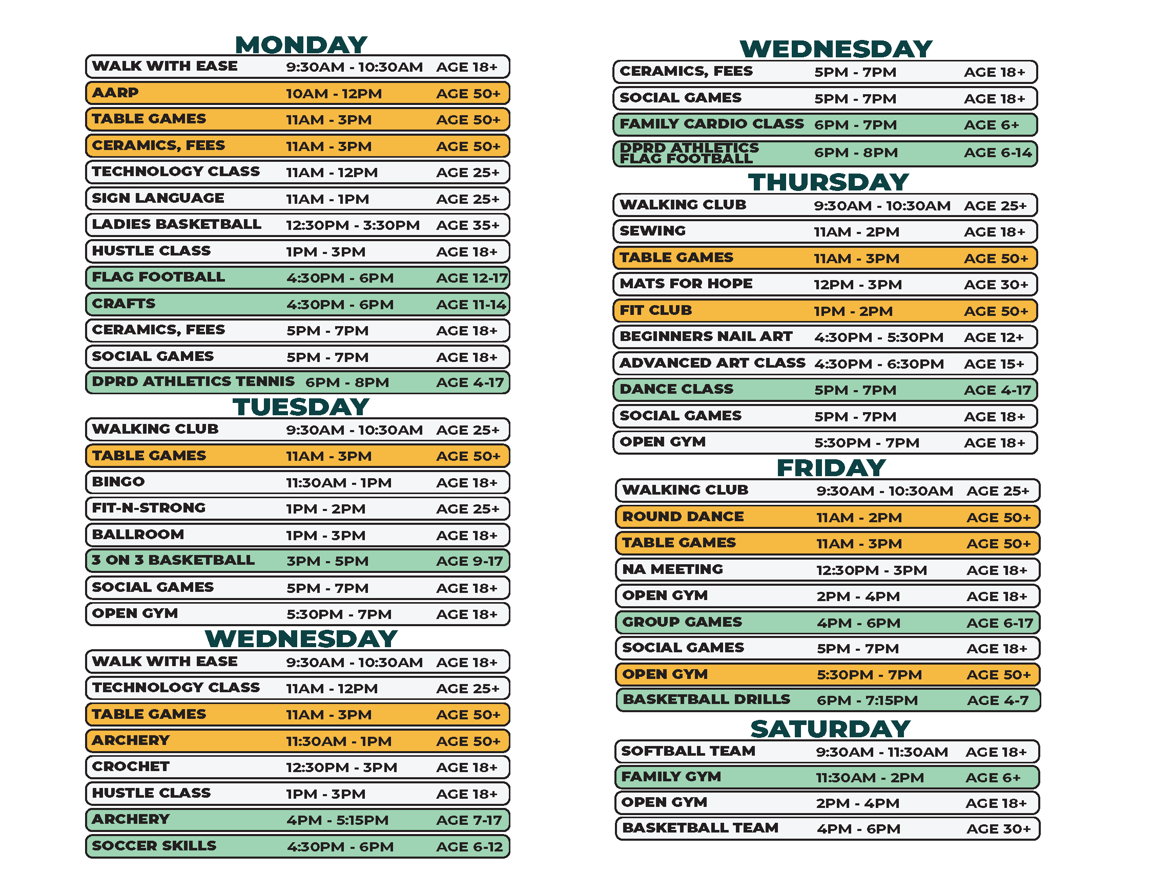 Farwell Spring Schedule